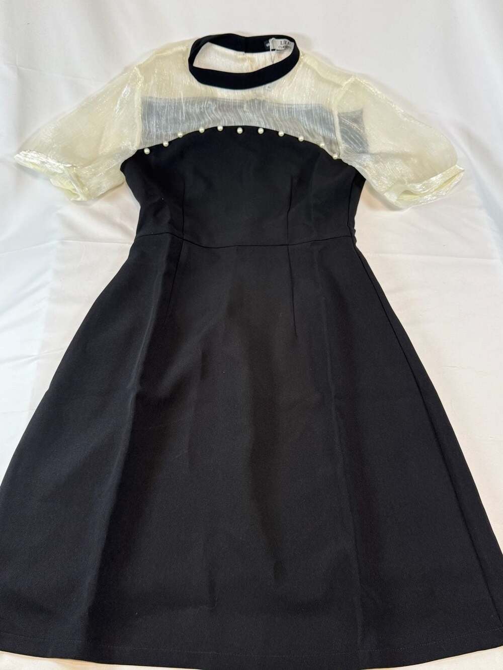 LI.I.N Clothing Womens Dress Size S Black Sheer Pearl Accent Coquette Fairycore